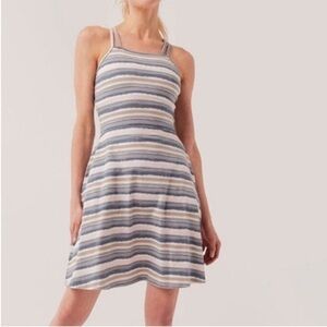 Pact organic cotton striped cross strap fit & flare dress size medium